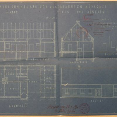 Blaupause zum Neubau einer Büdnerei 1932