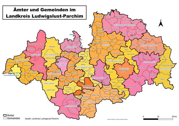 Landkreis Ludwigslust-Parchim, Städte, Ämter und Gemeinden