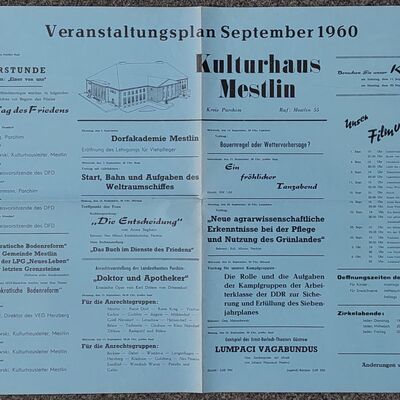 Veranstaltungsplan Kulturhaus Mestlin September 1960