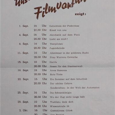 Detailansicht Veranstaltungsplan Kulturhaus Mestlin September 1960