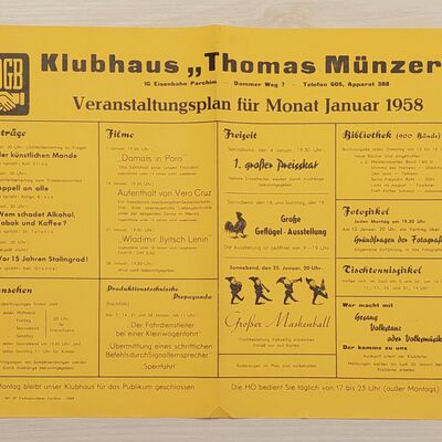 Veranstaltungsplan Klubhaus "Thomas Münzer" Januar 1958